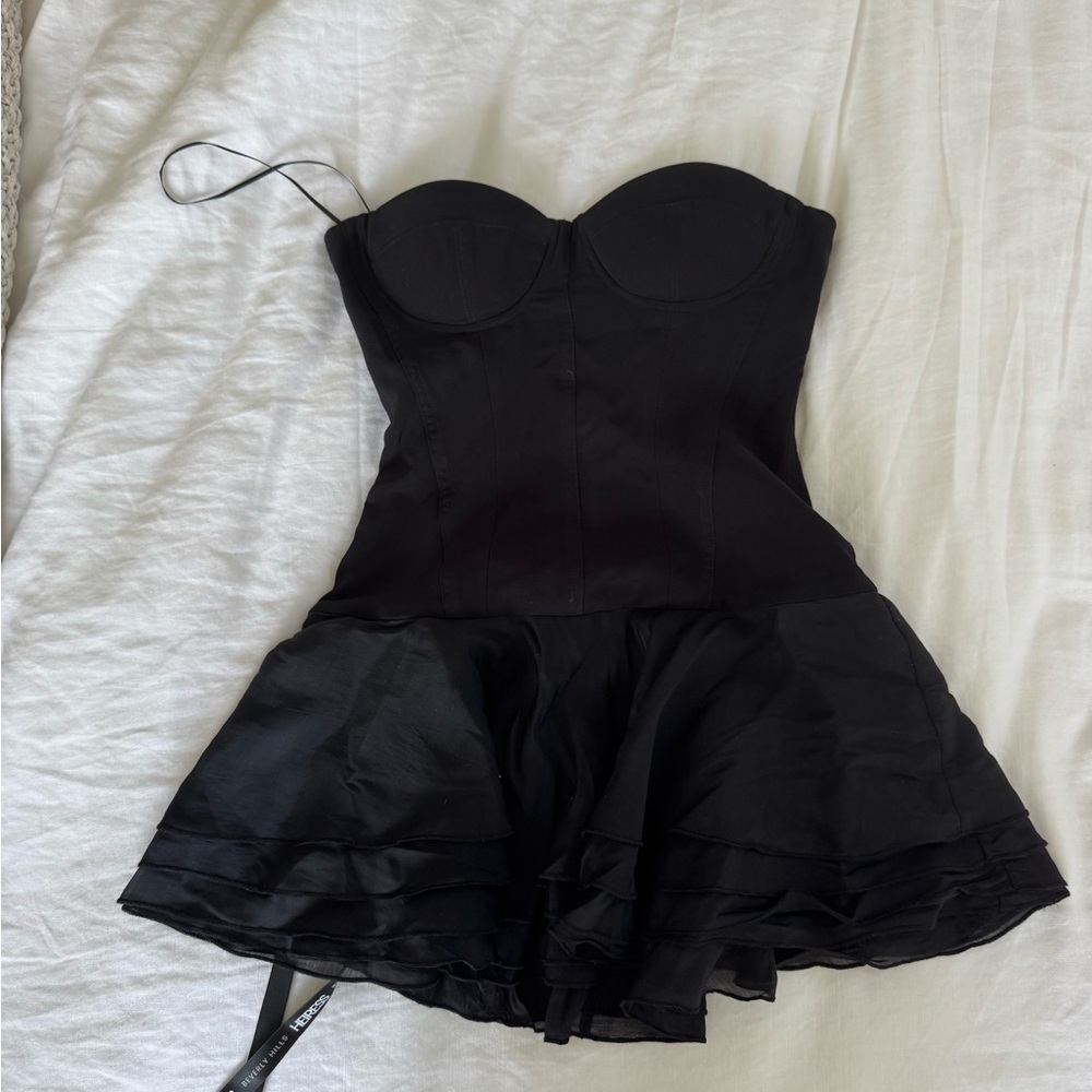 Heiress Beverly Hills Black Corset Chiffon Flared Mini Dress